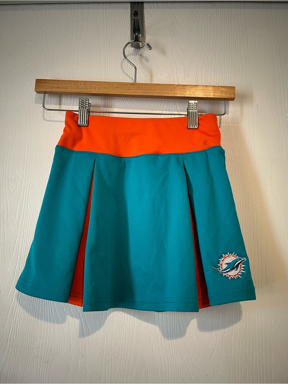 NFL Team Apparel Miami Dolphins Girls Cheer Teal Orange Cheerleader Skirt Sz 6X